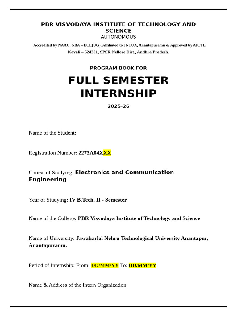 Internship Document Format | PDF | Internship | Job Hunting