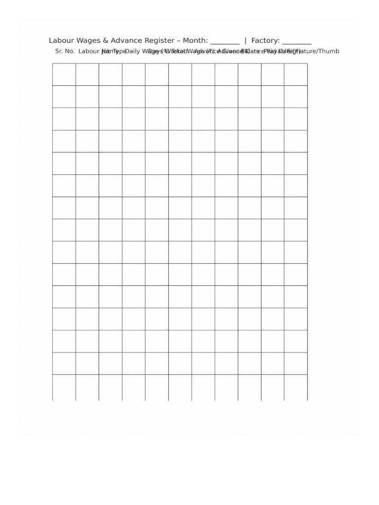 Labour Register Layout | PDF