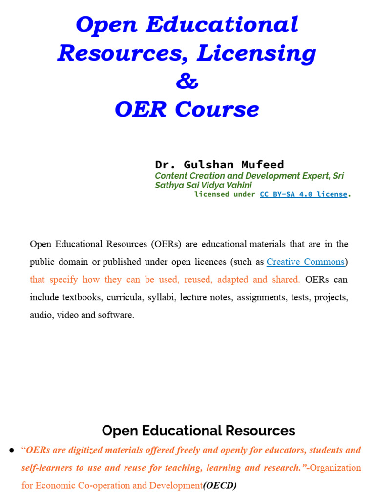 OER and Licences-OER Course | PDF | Creative Commons License | Creative ...