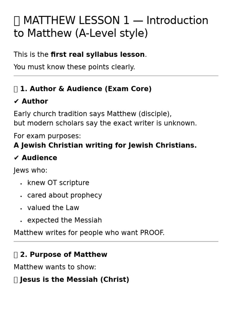 Matthew Overview | PDF | Gospel Of Matthew | Jesus