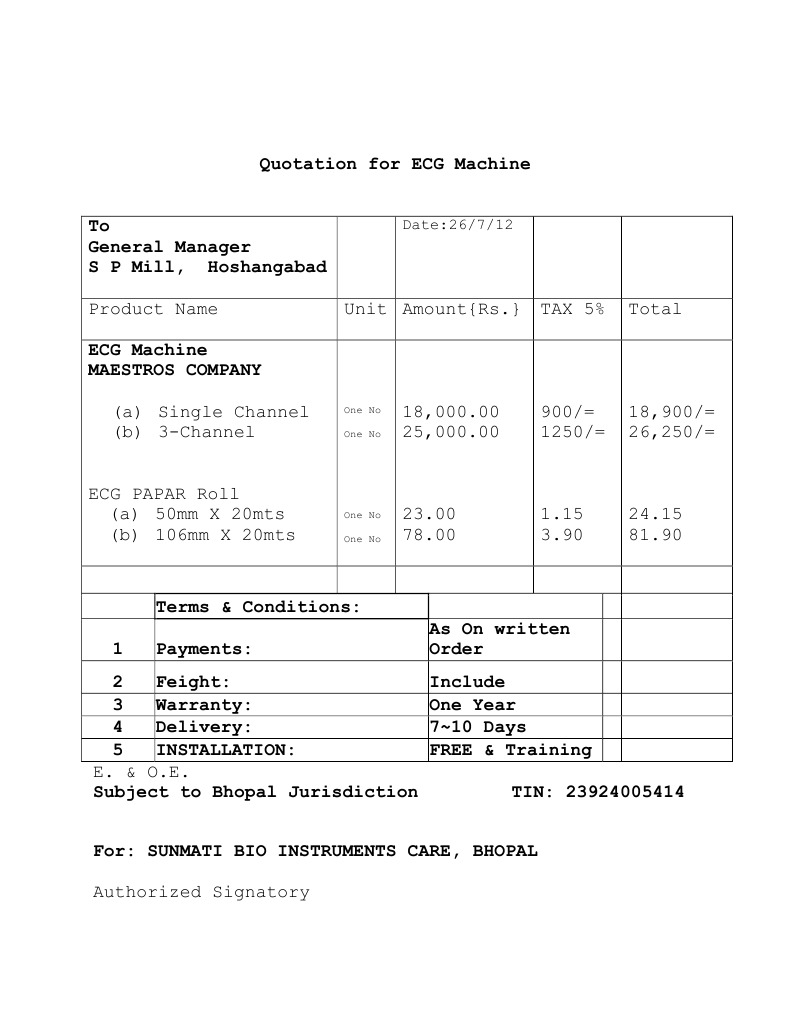 Quotation For ECG Machine | PDF | Technology & Engineering | Computers