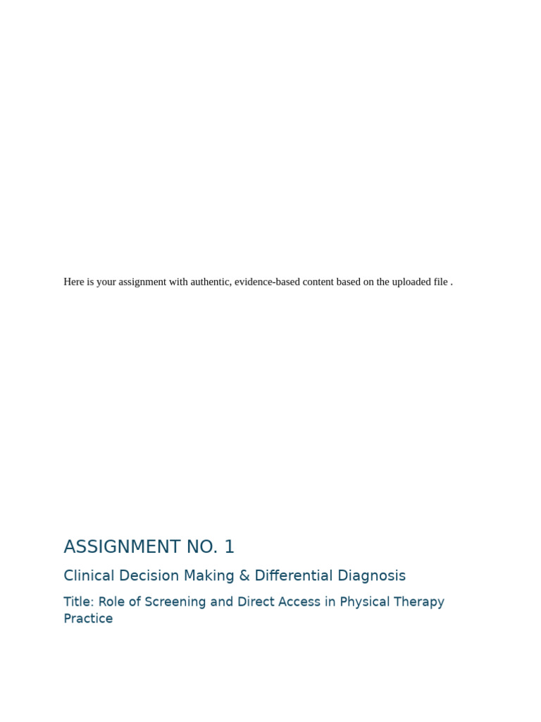 Assignment No. 1: Clinical Decision Making & Differential Diagnosis | PDF