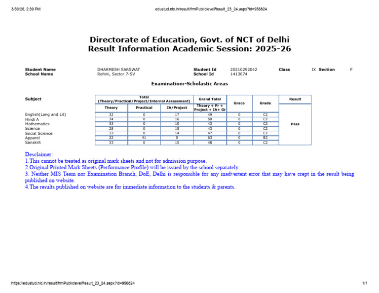 Edustud - Nic.in Result FrmPubliclevelResult 23 24.aspx Id 956824 | PDF