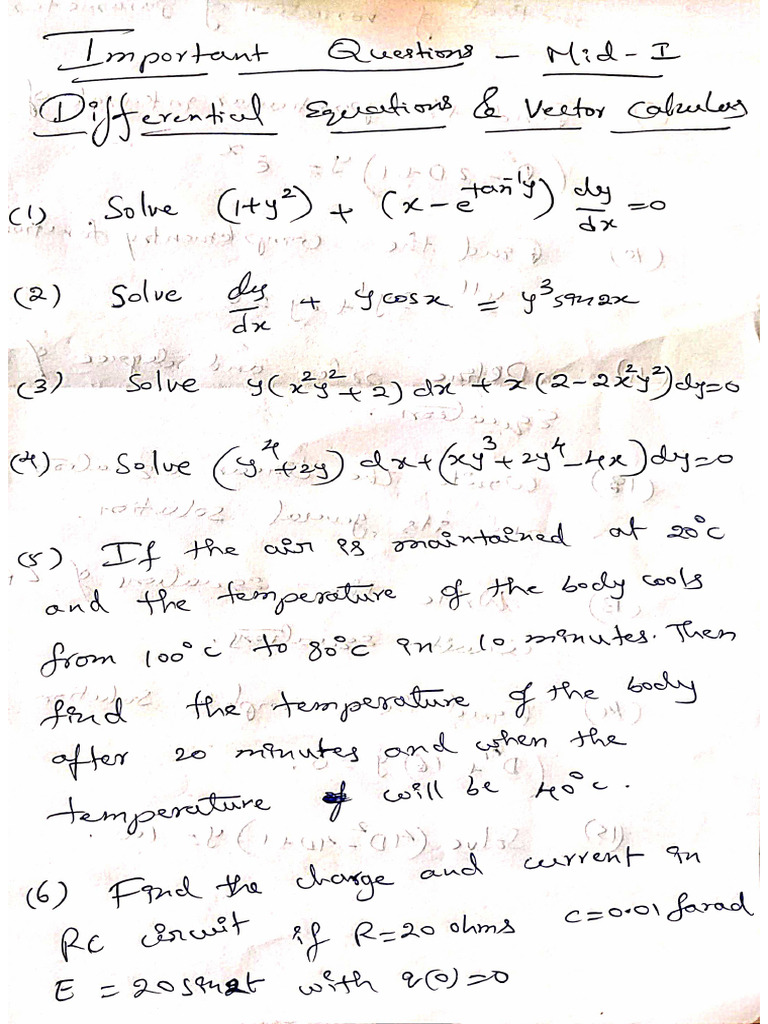 Differential Equations & Vector Calculus - Mid-1 Important Questions | PDF