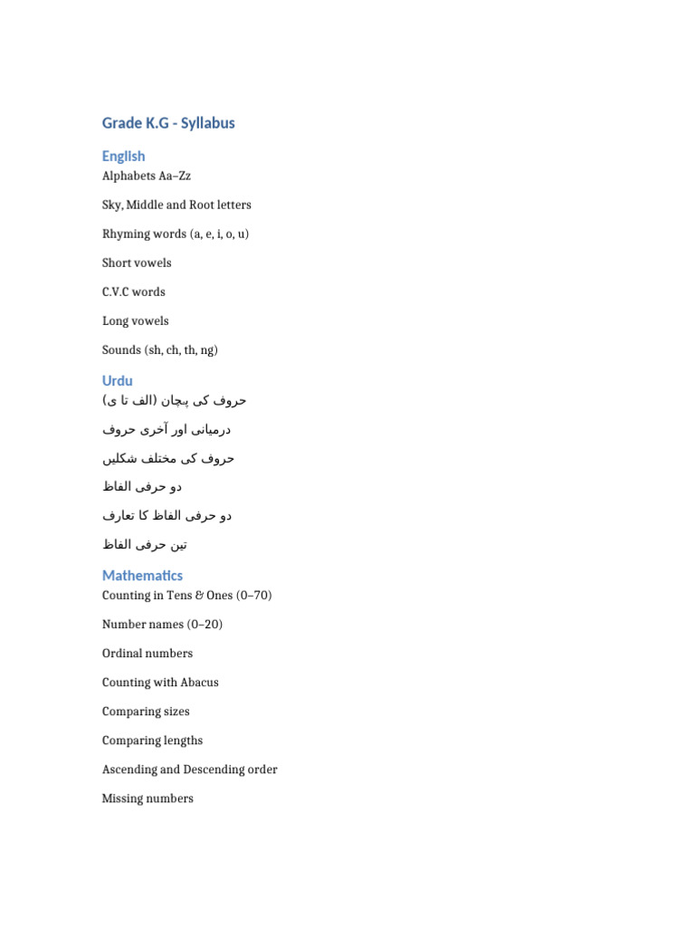 KG Syllabus | PDF