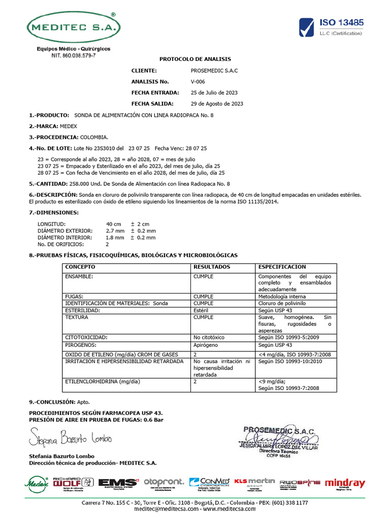 Medex-Prosemedic Sonda de Alimentacion Con Linea Radiopaca #8 Lote ...