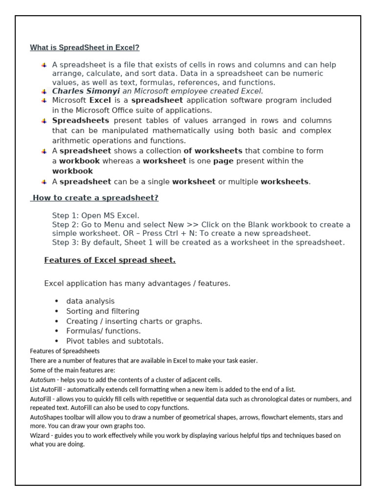Bcs Spread Sheet Notes | PDF | Spreadsheet | Microsoft Excel
