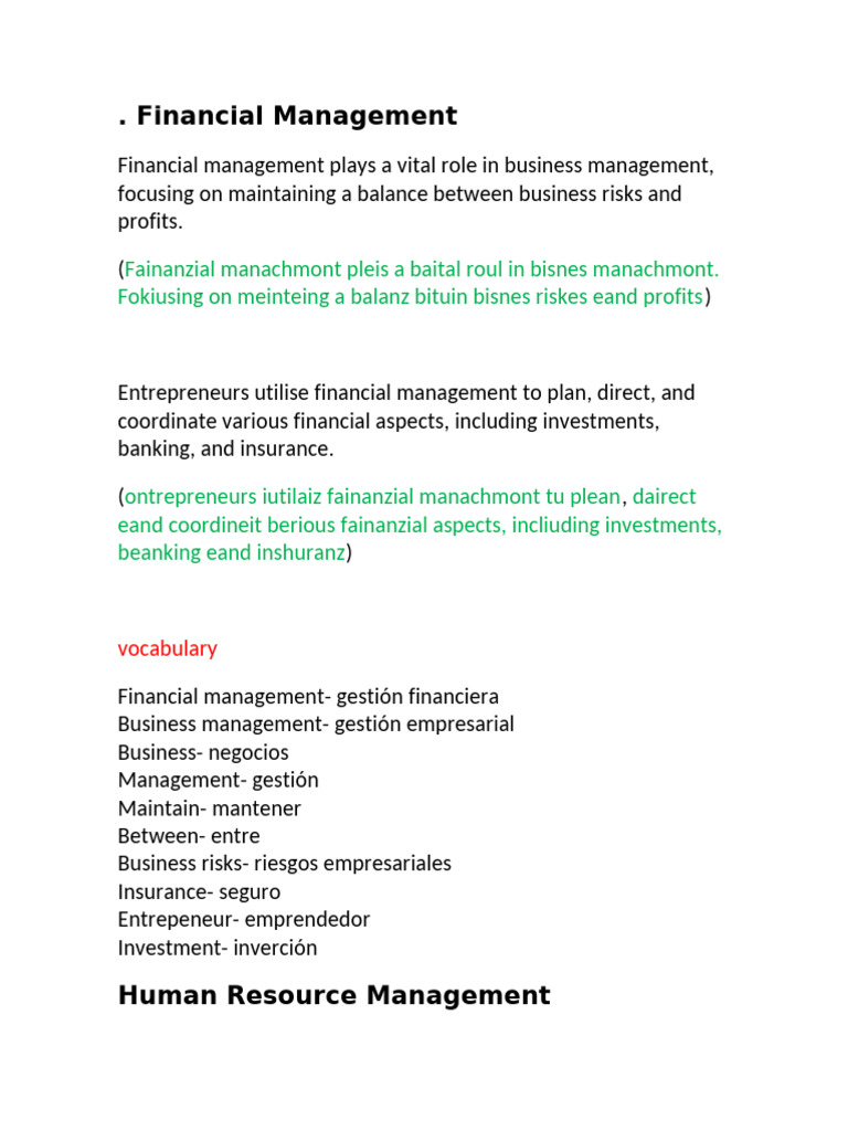 Business Management Pronunciación y Vocabulario | PDF