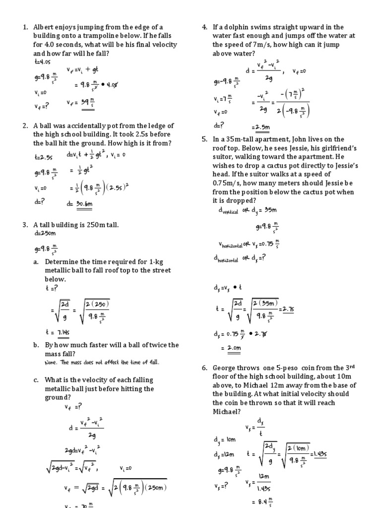 Physics Problems on Free Fall and Projectile Motion | PDF | Trajectory ...