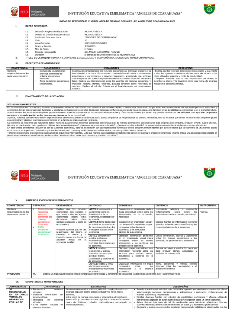 1° Vii Unidad de Aprendizaje CC - SS 2026 | PDF | Evaluación | Aprendizaje