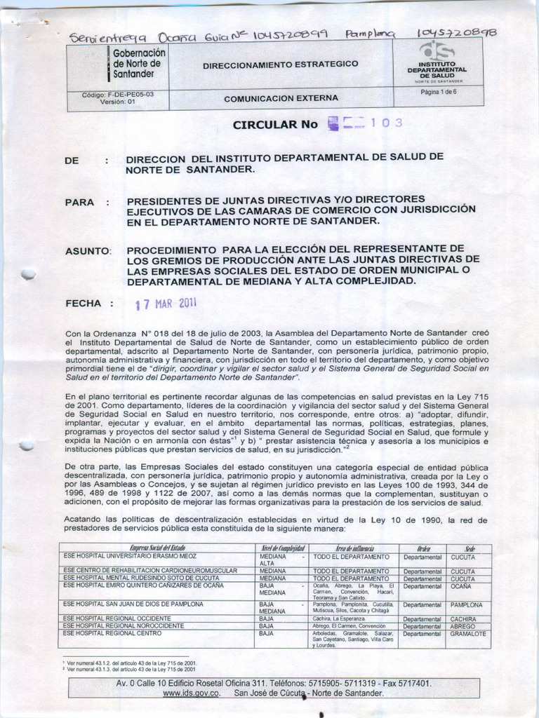Circular #103 Del 17 de Marzo de 2011 | PDF | Cámara de Comercio | Hospital
