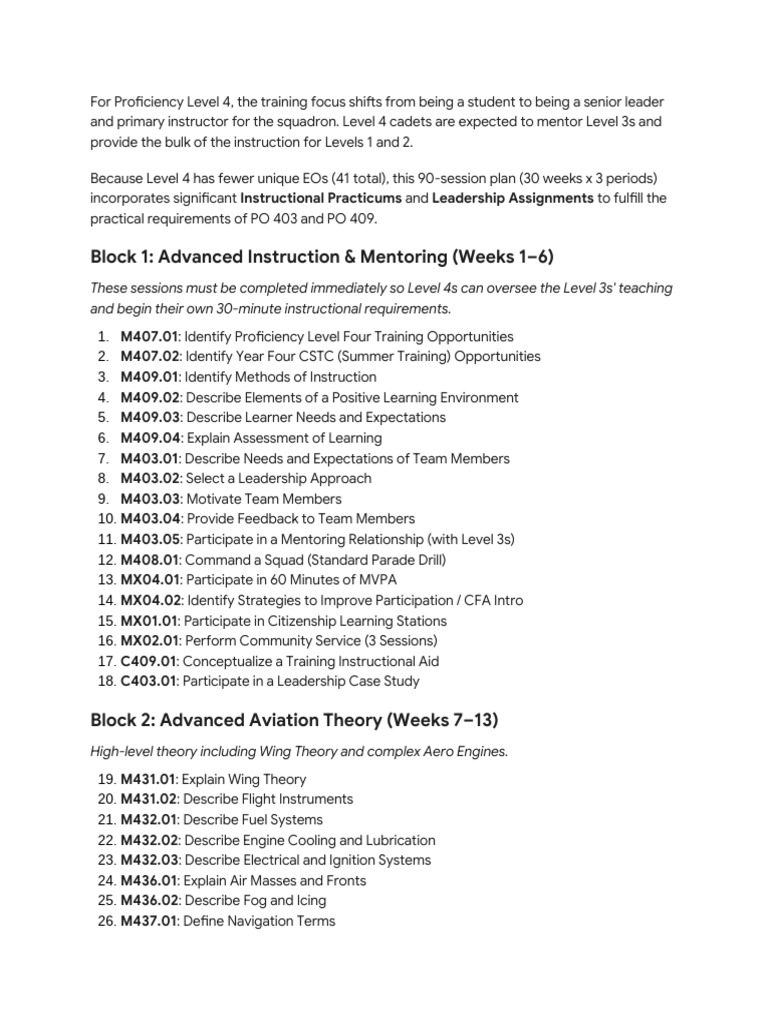 Level 4 Training Plan Overview | PDF | Mentorship | Flight