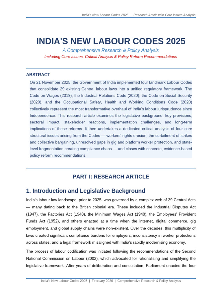 India Labour Codes 2025 Full Analysis | PDF | Employment | Labour Law