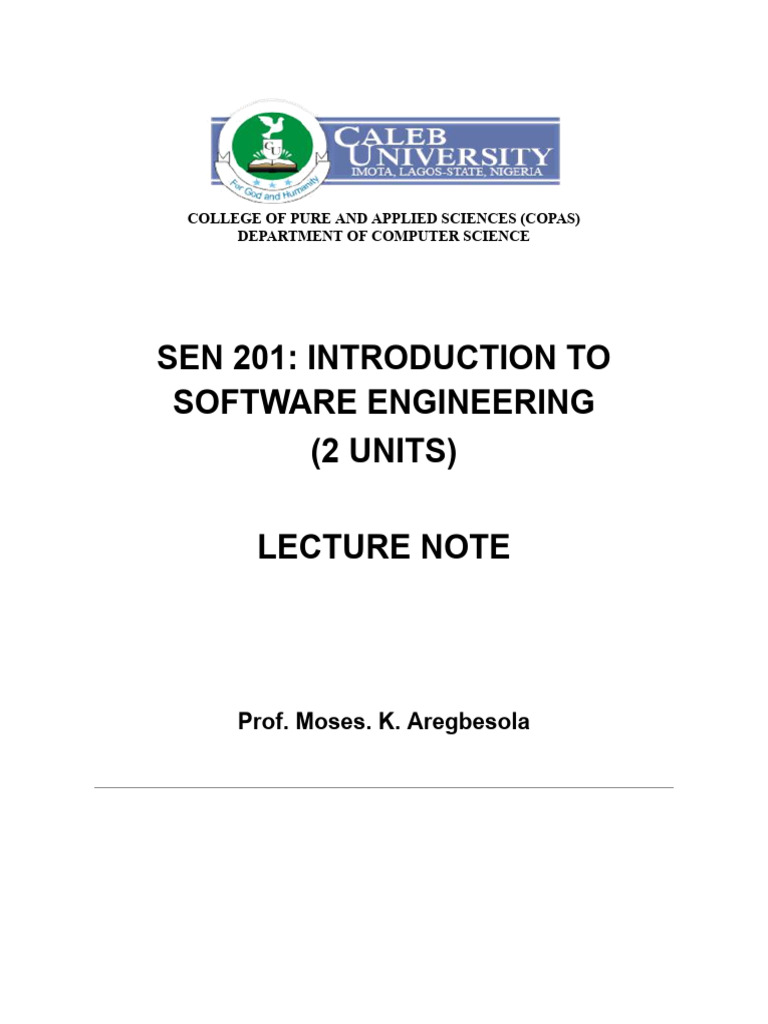 Sen 201 Introduction To Software Engineering (2 Units) - 1 | PDF