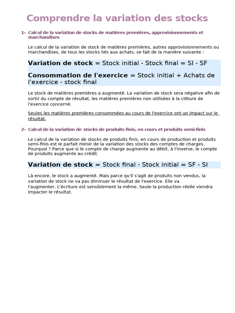 Comprendre La Variation Des Stocks | PDF