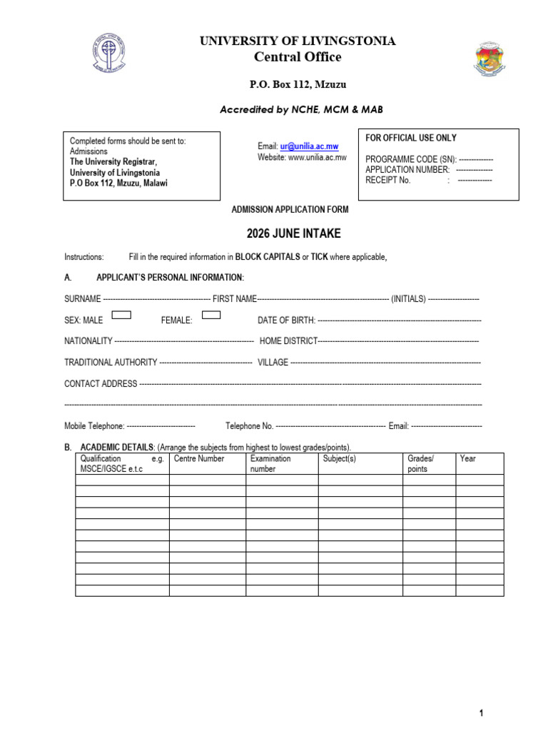 2026 Application Form | PDF | Bachelor's Degree | Diploma