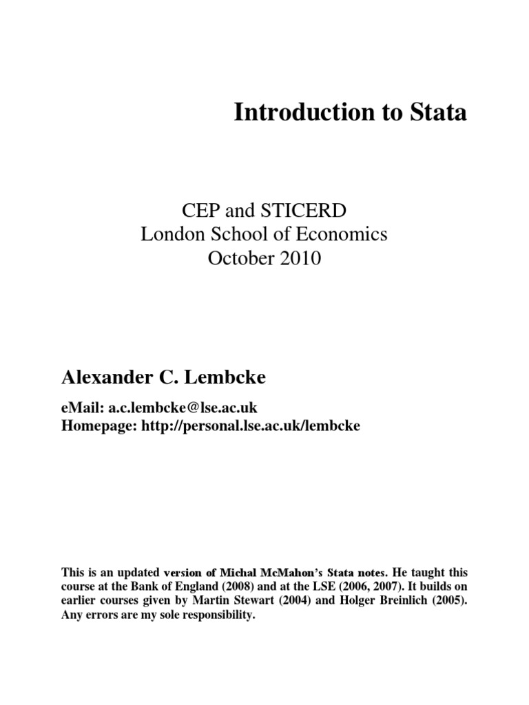 Stata Basic Commands PDF File Format String Science)
