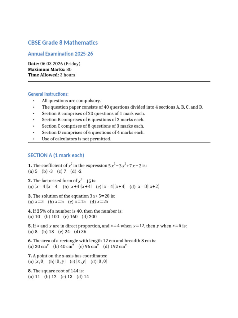 Grade 8 Mathematics Question Paper | PDF | Euclidean Geometry ...