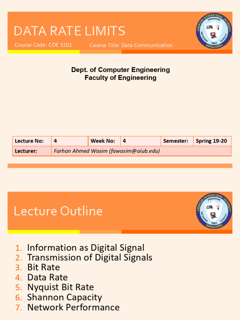 Data Communication Lecture 4 | PDF | Signal To Noise Ratio | Bit Rate