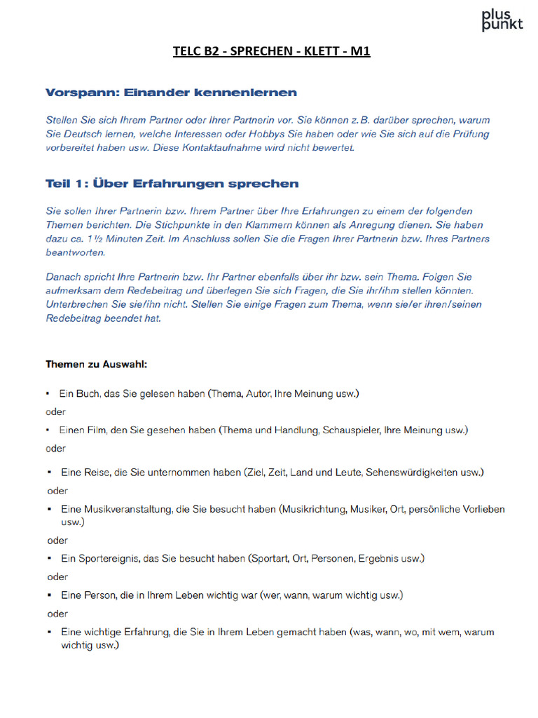 Telc B2 Sprechen Klett | PDF
