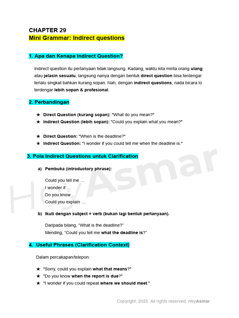 DAY 10 - CHAPTER 29 - Indirect Questions | PDF