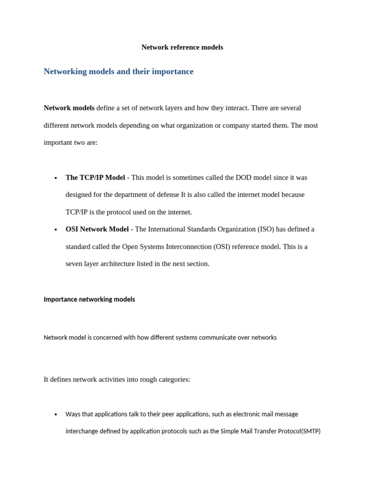 Network Reference Models Complementary Notes | PDF | Osi Model ...