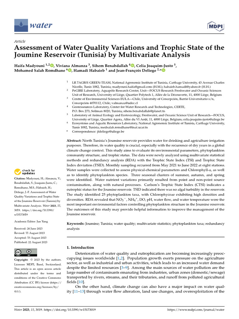 Assessment of Water Quality Variations and Trophic | PDF | Principal ...