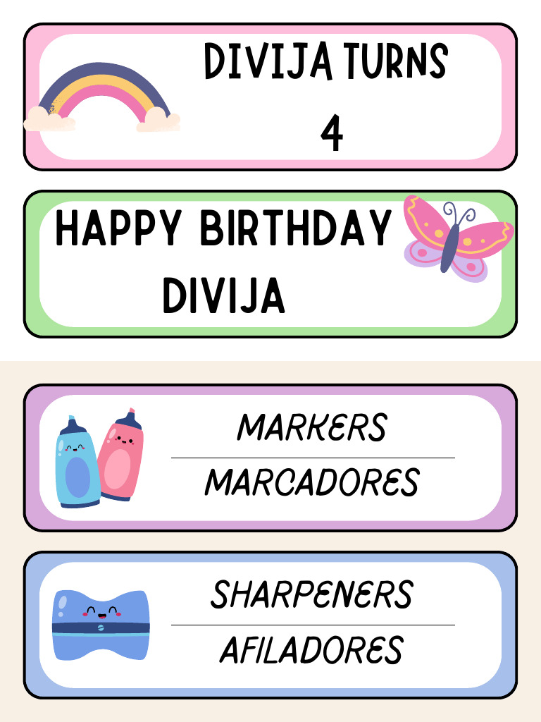 English and Spanish Classroom Supplies Labels in Pink and Green Cute ...