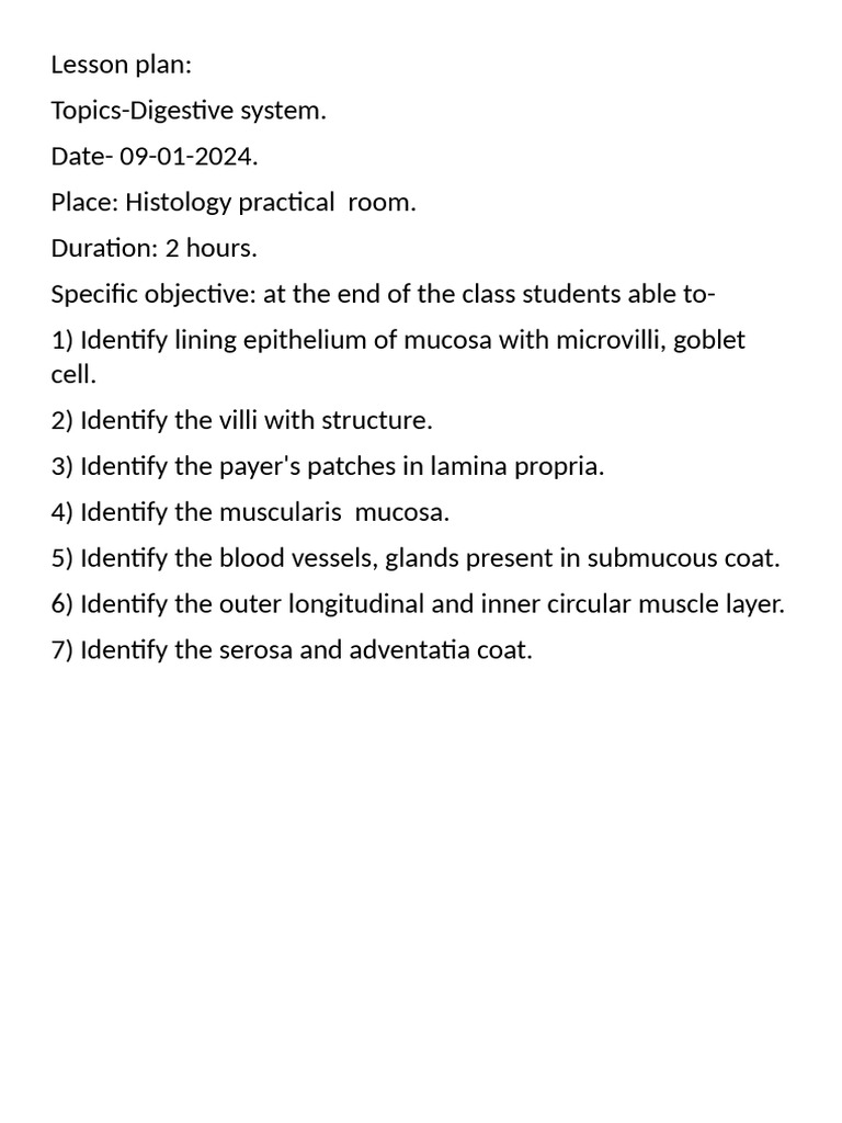 Lesson Plan of Digestive System | PDF