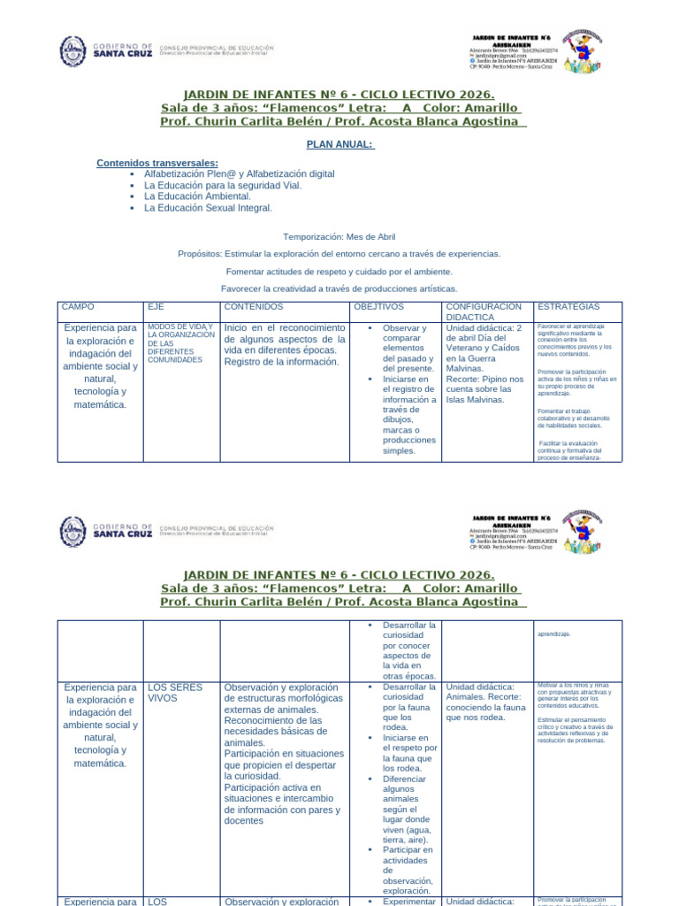 Plan Anual - Enviar | PDF | Educación de la primera infancia | Aprendizaje