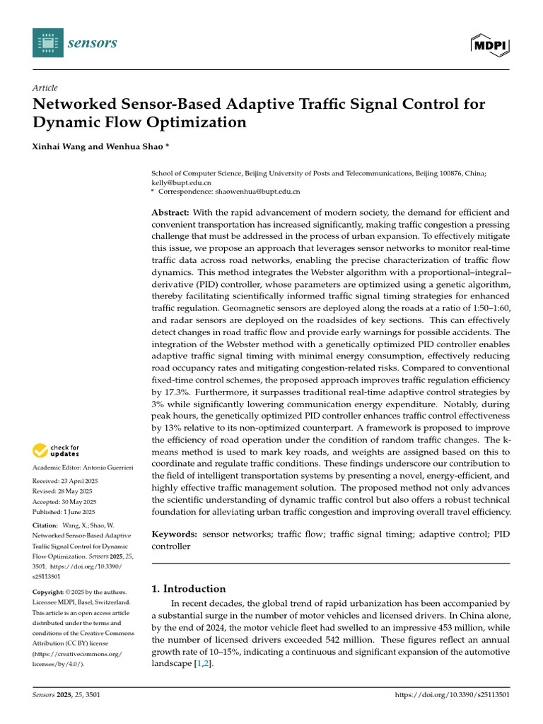 Networked Sensor-Based Adaptive Traffic Signal Control For Dynamic Flow ...