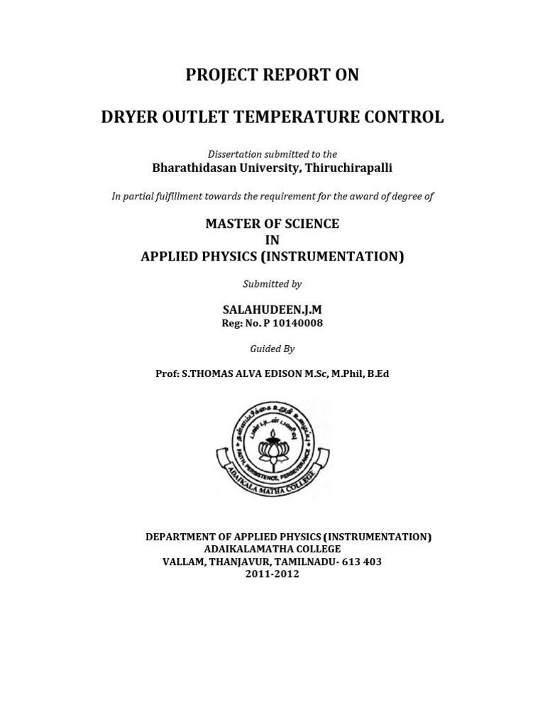 Dryer Outlet Temperature Control Report | PDF