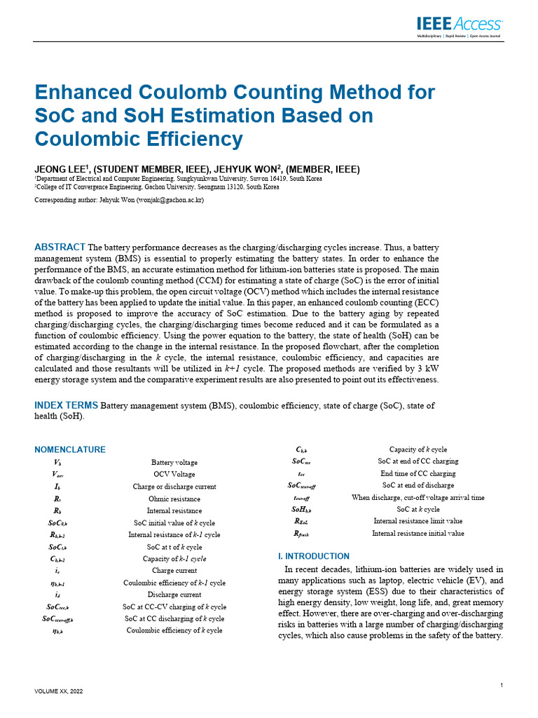 Enhanced Coulomb Counting Method For SoC and SoH E | PDF | Electricity ...