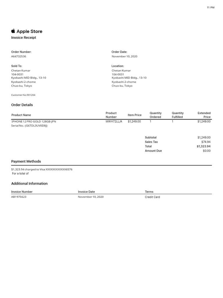 Chetan 12 Pro Bill | PDF