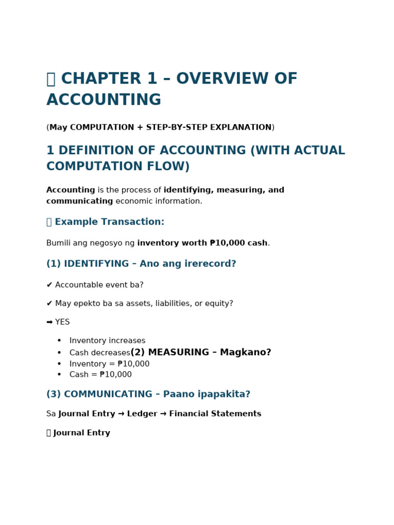 ? Chapter 1 - Overview of Accounting | PDF | Debits And Credits ...