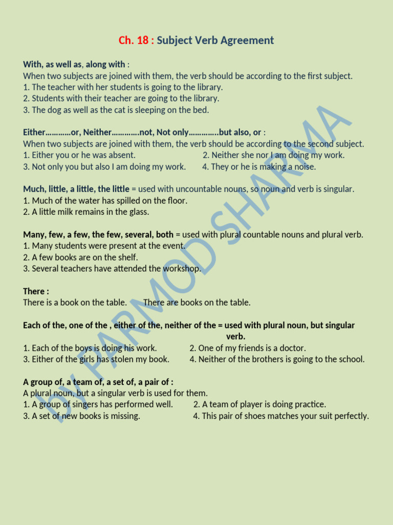 Sub. Verb Agreement | PDF | Plural | Noun
