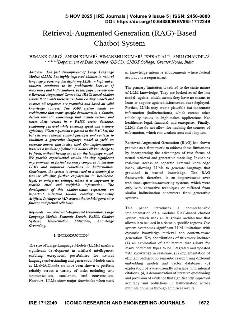 Retrieval-Augmented Generation (RAG) - Based Chatbot System: © NOV 2025 ...