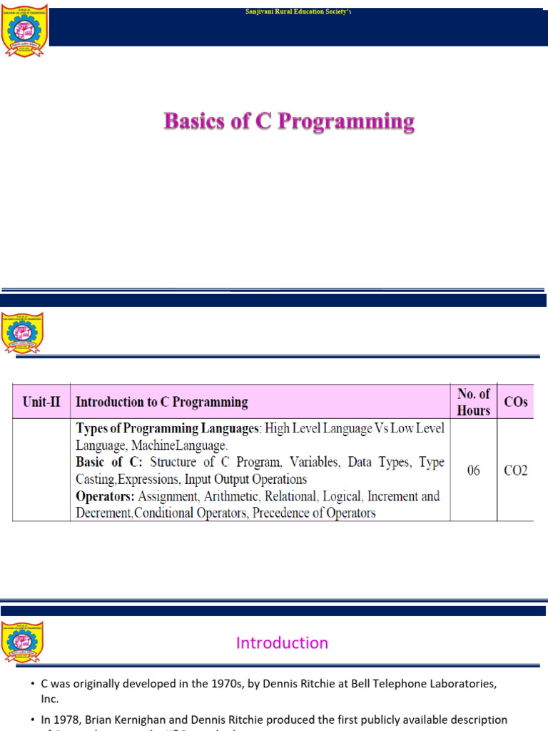 UNIT II Introduction To C Programming | PDF | Data Type | Integer ...