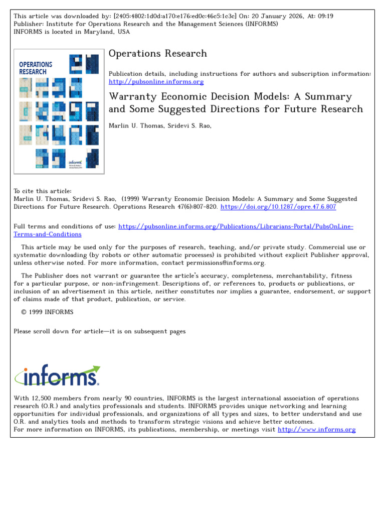 Thomas Rao 1999 Warranty Economic Decision Models A Summary and Some ...