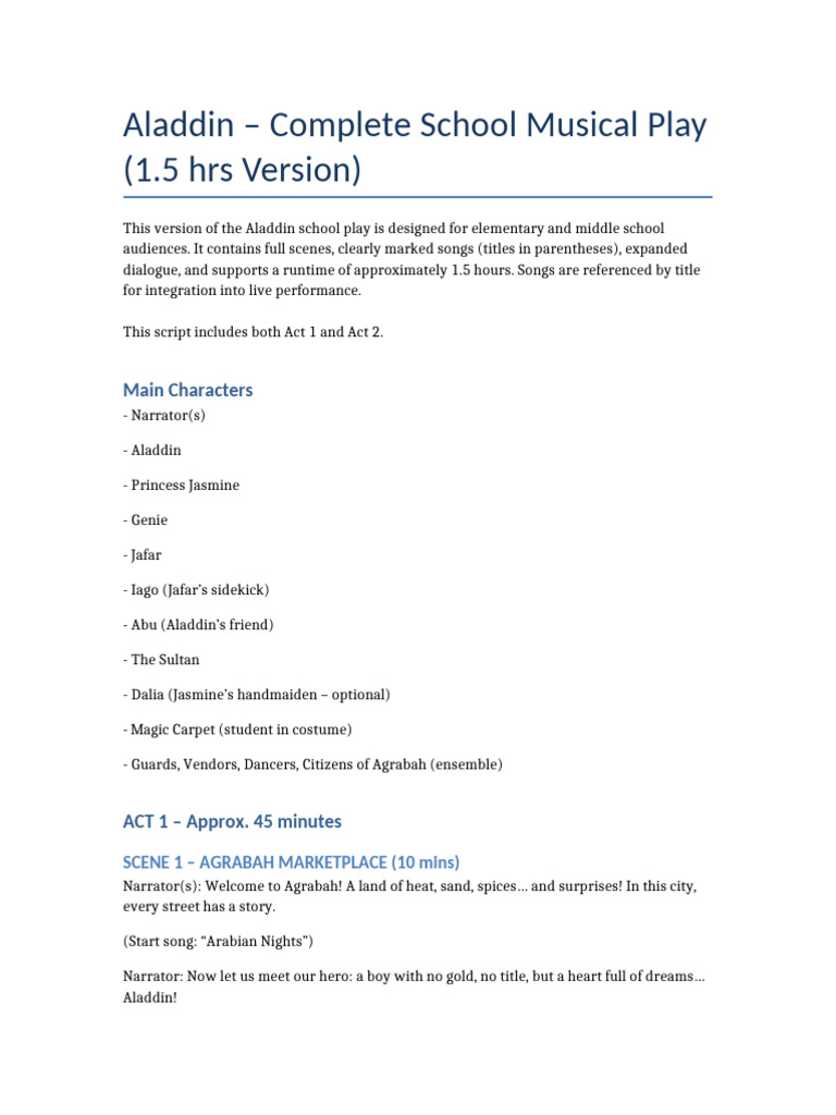 Aladdin Complete School Play New | PDF