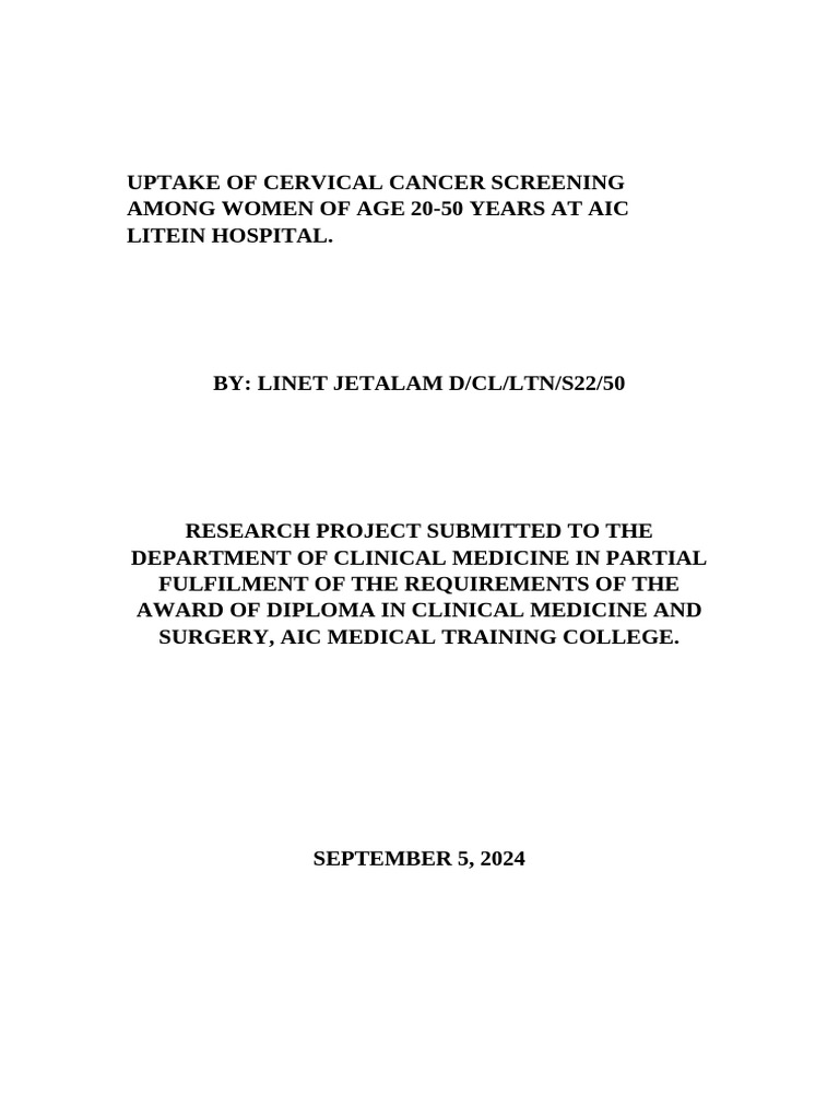 Uptake of Cervical Cancer Screening Among Women of Age 20 | PDF