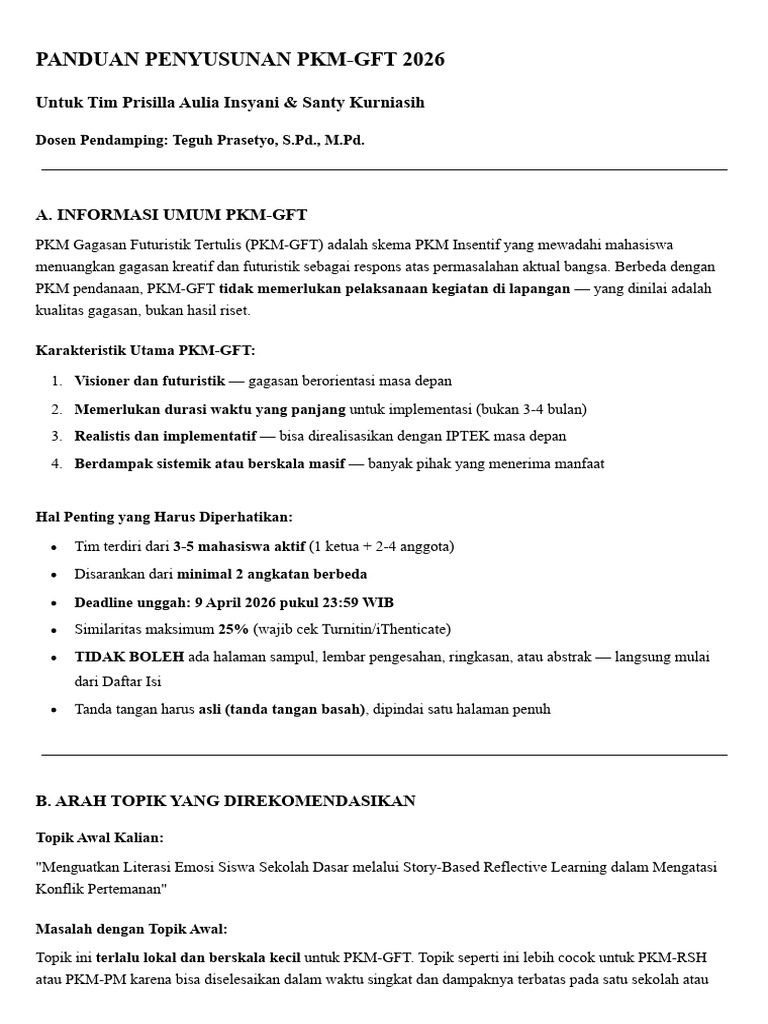 Panduan Penyusunan PKM GFT 2026 Tim Prisilla - MD | PDF