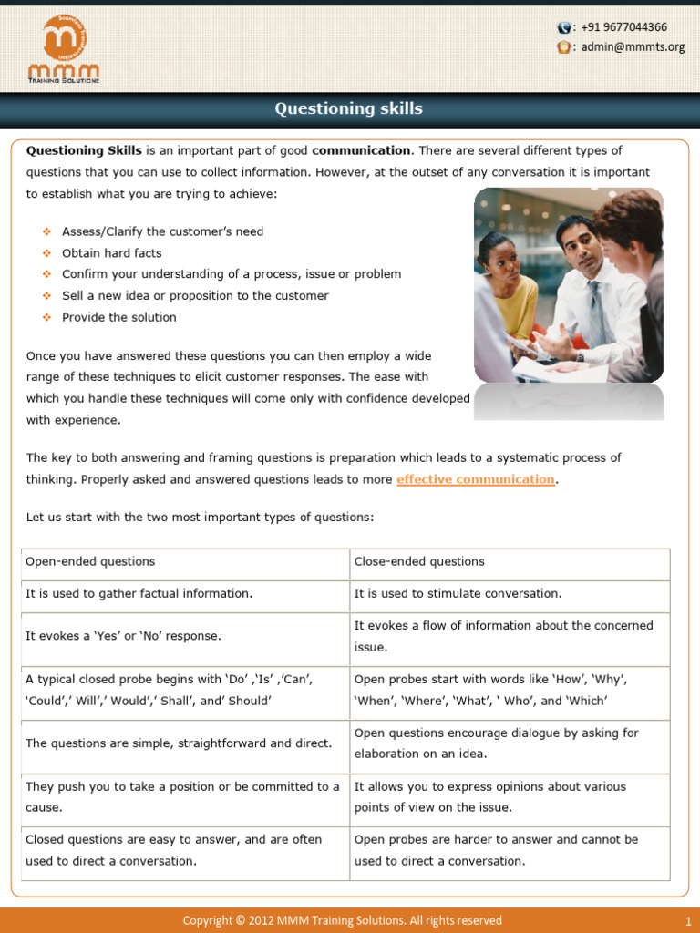 Questioning Skills | PDF | Conversation | Human Communication