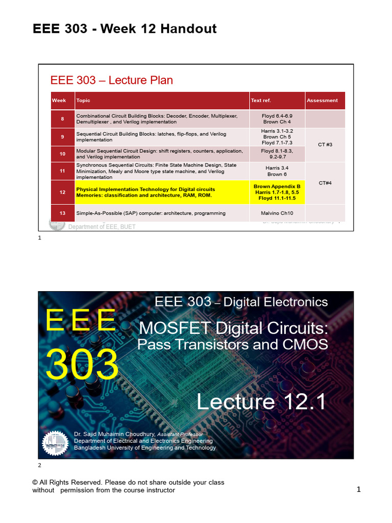 EEE303-Week12 - Physical Implementation | PDF | Logic Gate | Cmos