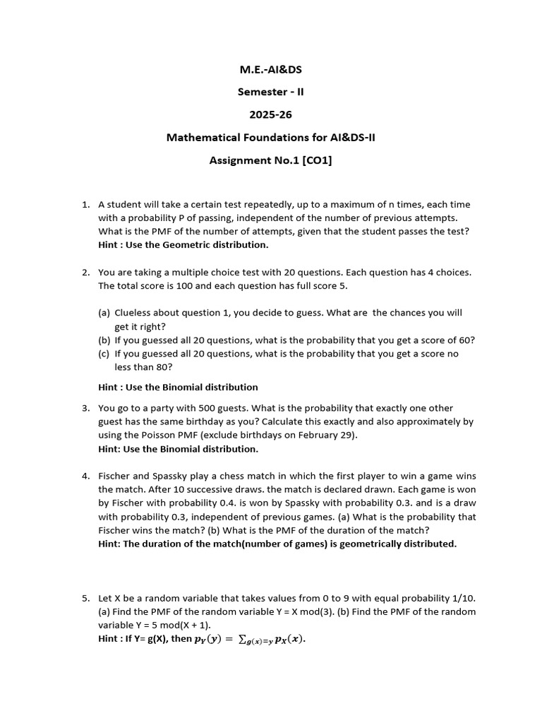 Assignment1 Math Foundations II M E AI DS March 2026 | PDF ...