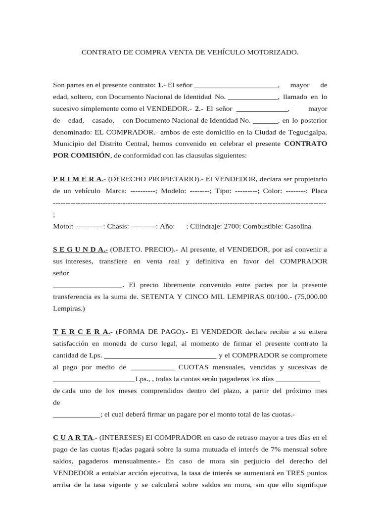 Contrato de Compra Venta de Vehículo | PDF | Pagos