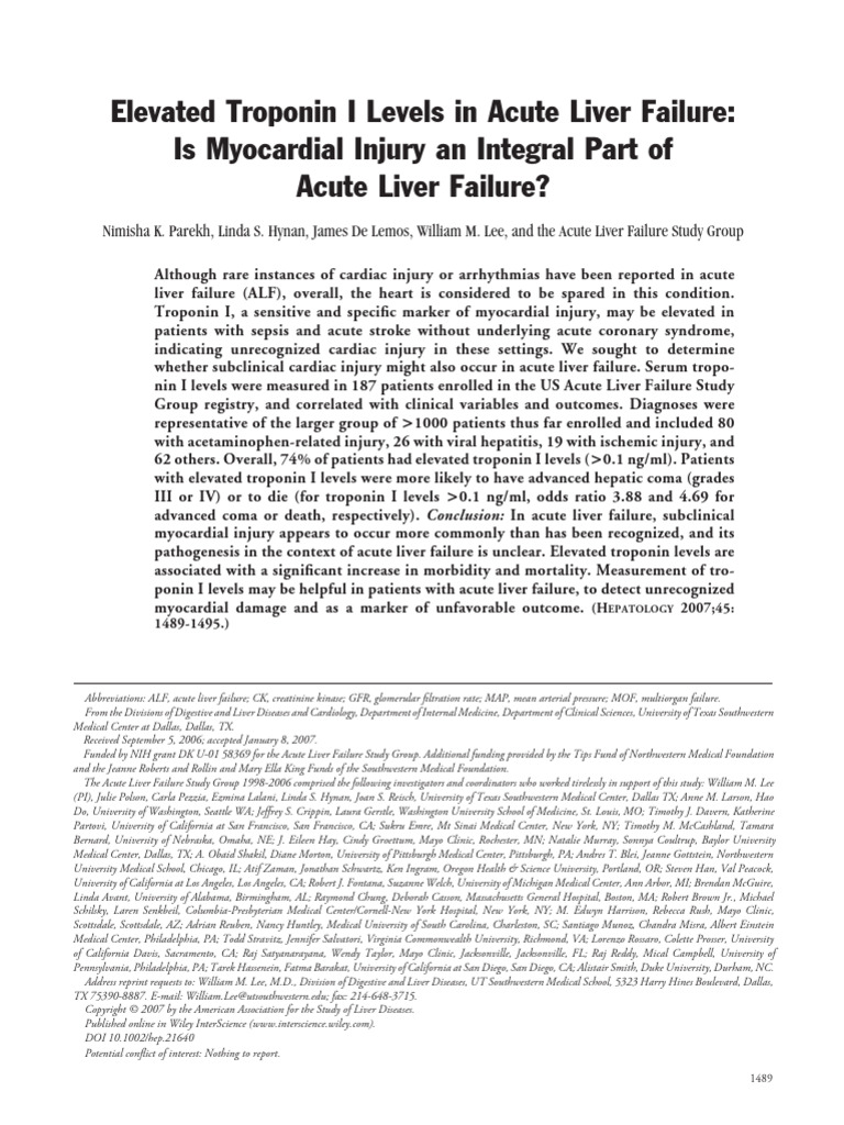 Elevated Troponin I Levels in Acute Liver Failure: Is Myocardial Injury ...