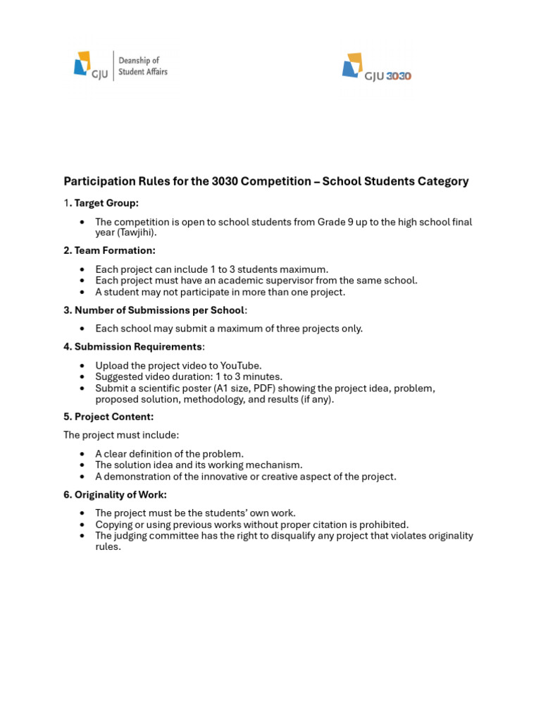 Participation Rules For The 3030 Competition | PDF