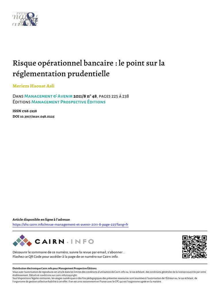 Haouat Asli 2011 Risque Operationnel Bancaire Le Point Sur La ...