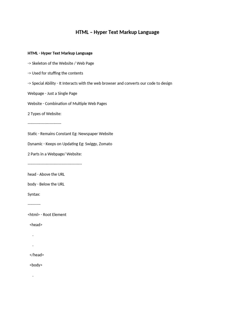 Front End Notes | PDF | Html | Html Element